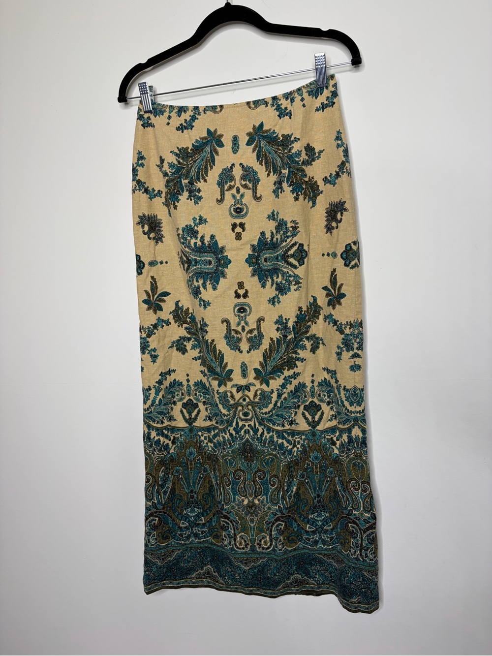Y2K vintage Beige & Teal Floral Print Maxi Skirt festival boho fairy core